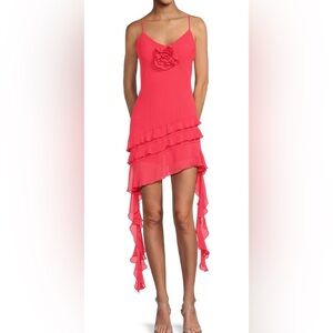Gianni Bini Rose Pink Ruffle Flowy Sweetheart Neck Chiffon Mini NWT Dress